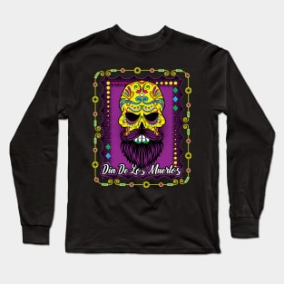 Sugar Skull Beard Yellow Day of The Dead Long Sleeve T-Shirt